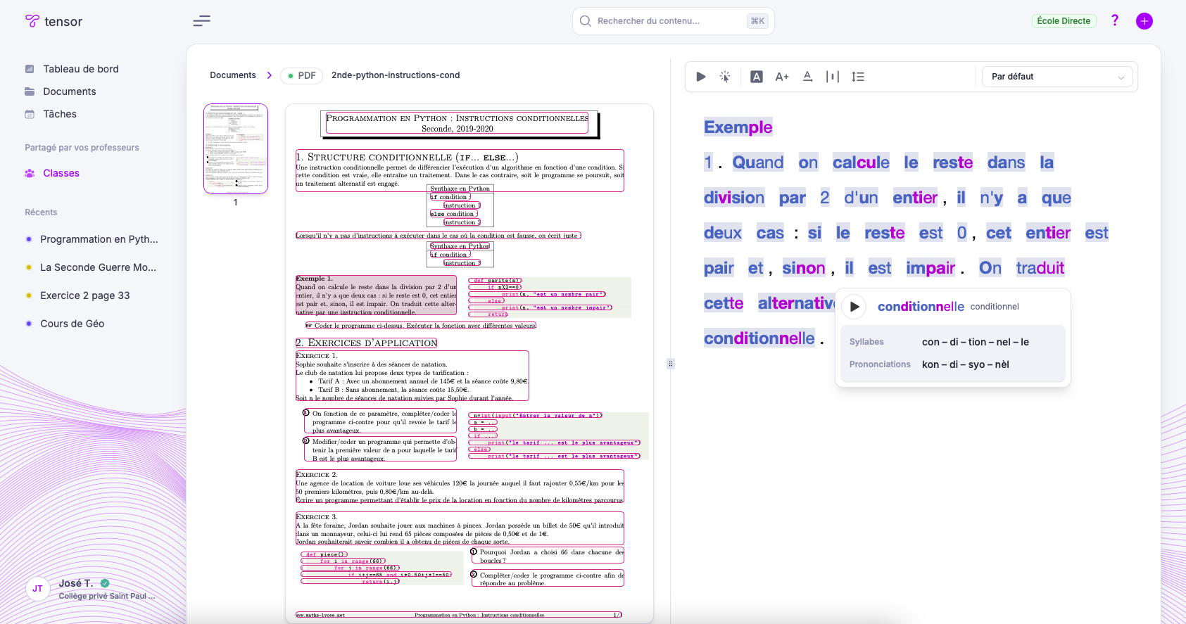 Lecteur de documents Tensor